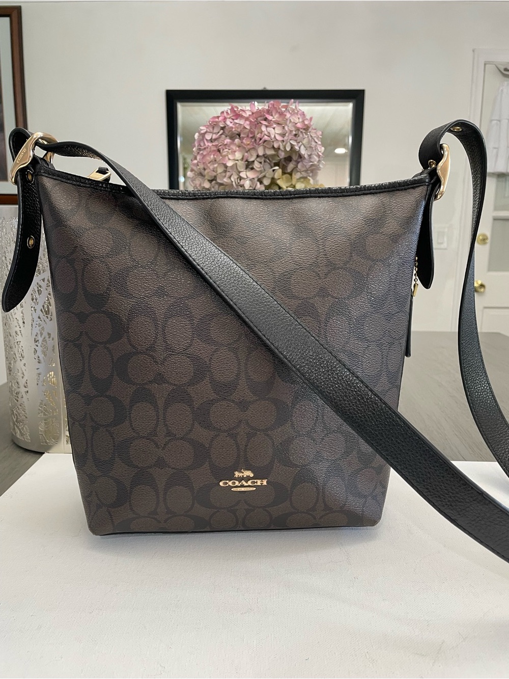 Coach Brown Signature Crossbody with Black Strap